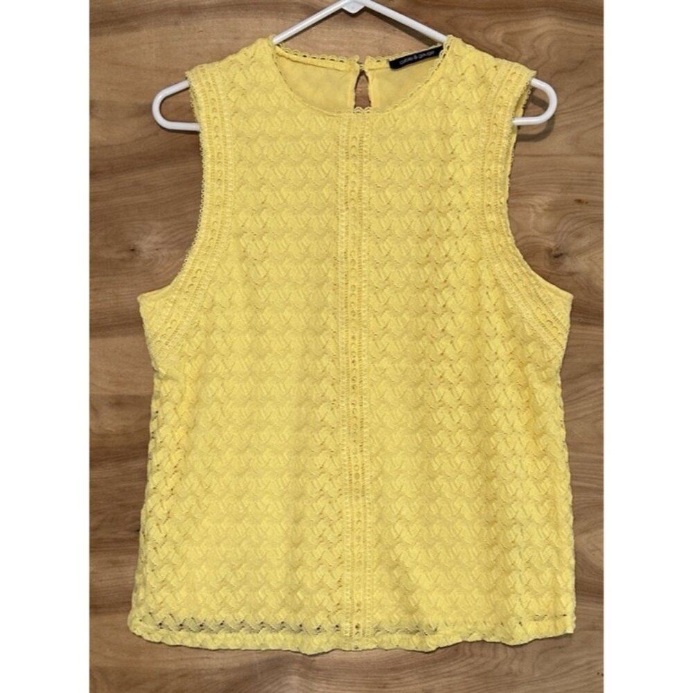 CABLE & Gauge Yellow Lace Sleeveless  Blouse Top Lined Sz LG ?
